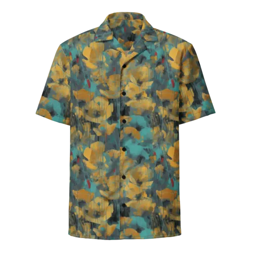 Turquoise Poppy Drift on a Button Shirt