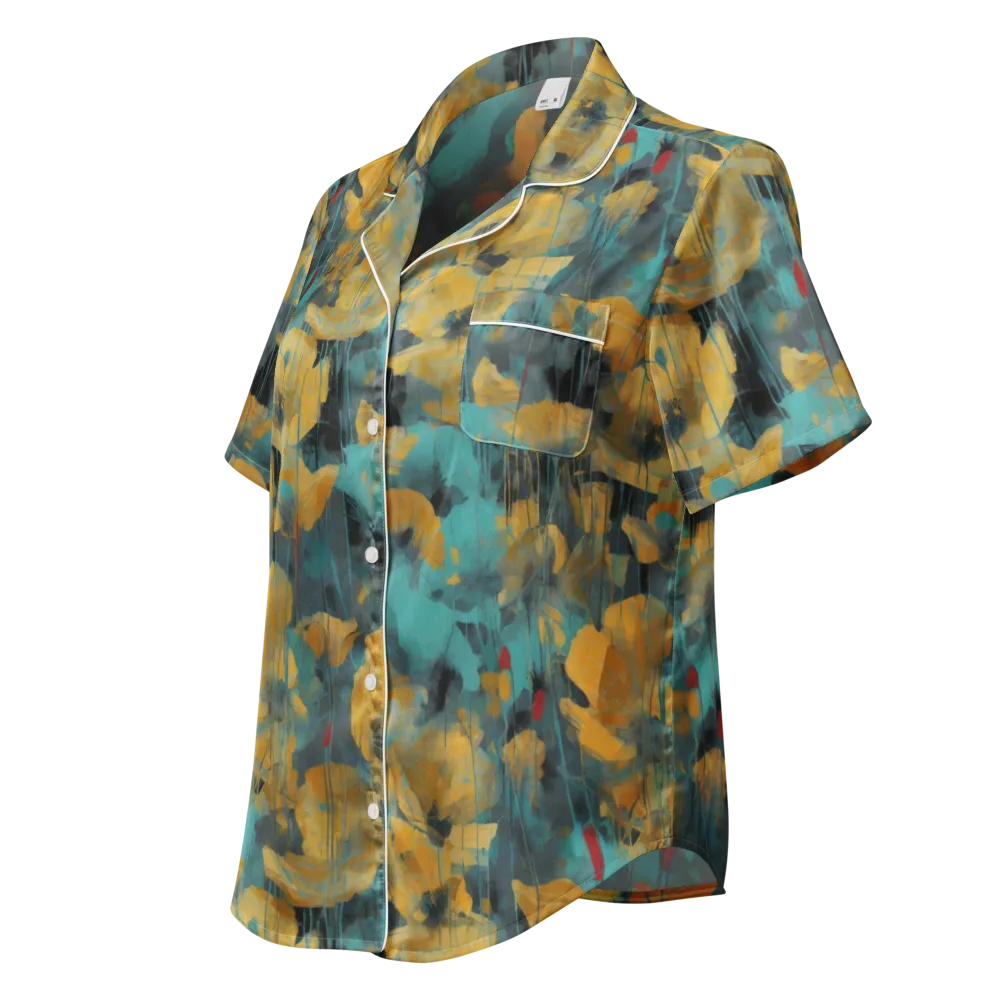 Turquoise Poppy Drift on Women's Short Sleeve Pajama Top — Left Front