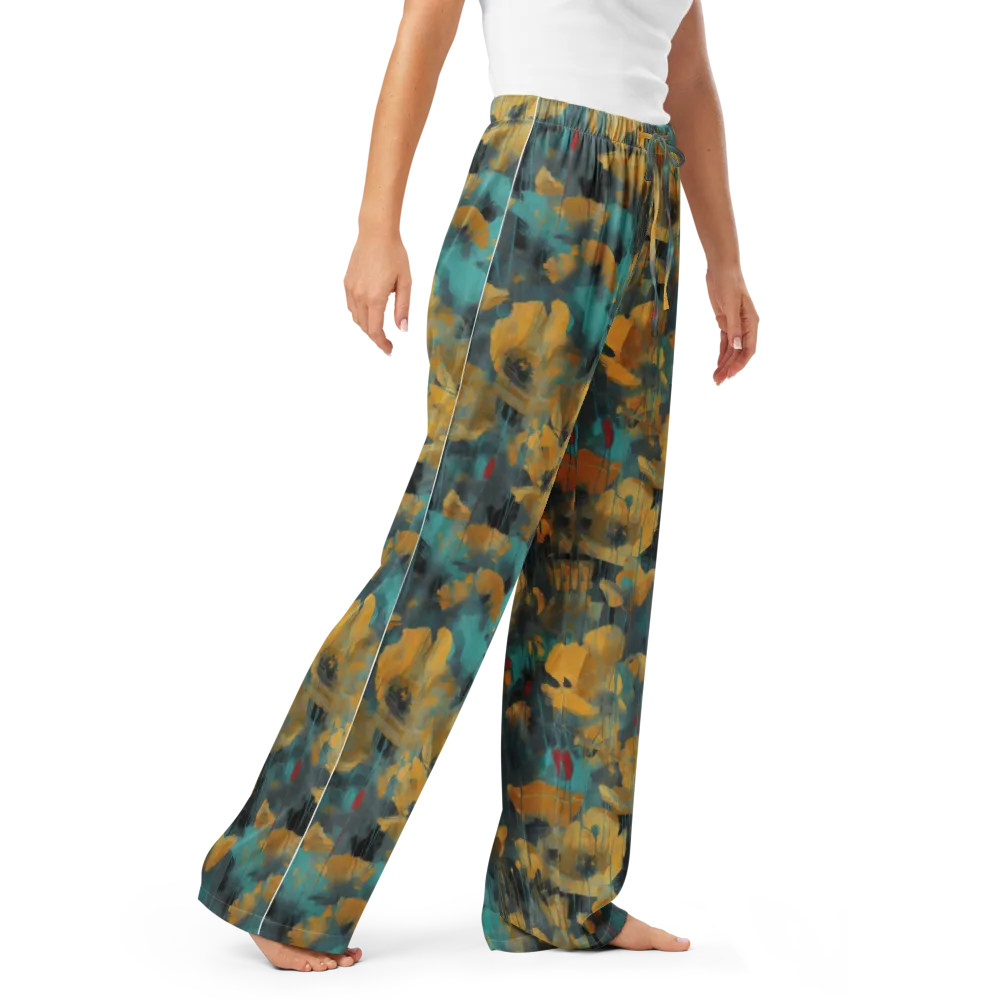 Turquoise Poppy Drift on Women's Pajama Pants — Right Front