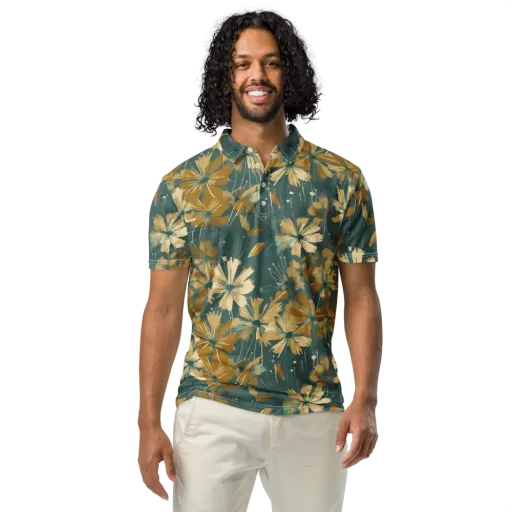 Gilded Bloom on a Men's Slim Fit Polo Shirt
