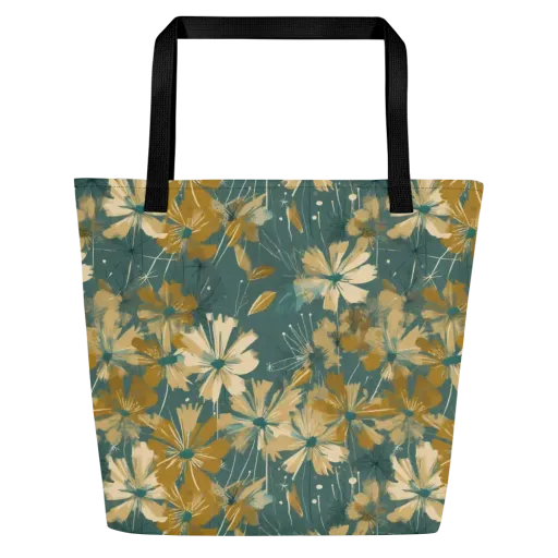 Gilded Bloom on a Large Tote Bag W/ Pocket