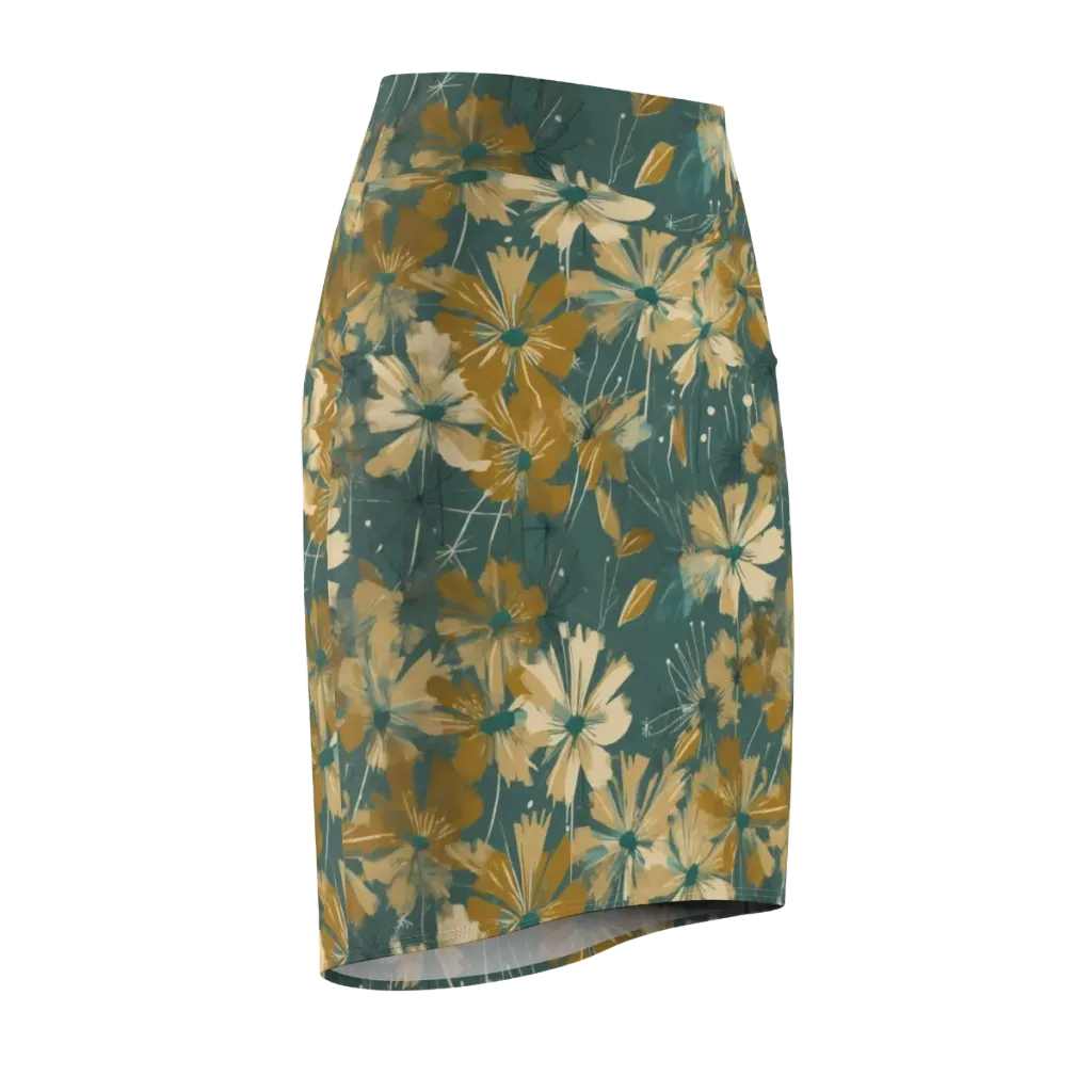 Gilded Bloom on Pencil Skirt — Front Side