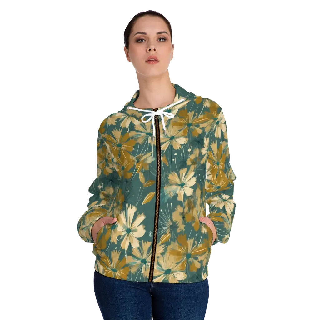 Gilded Bloom on Women's Full-Zip Hoodie — Front On Person