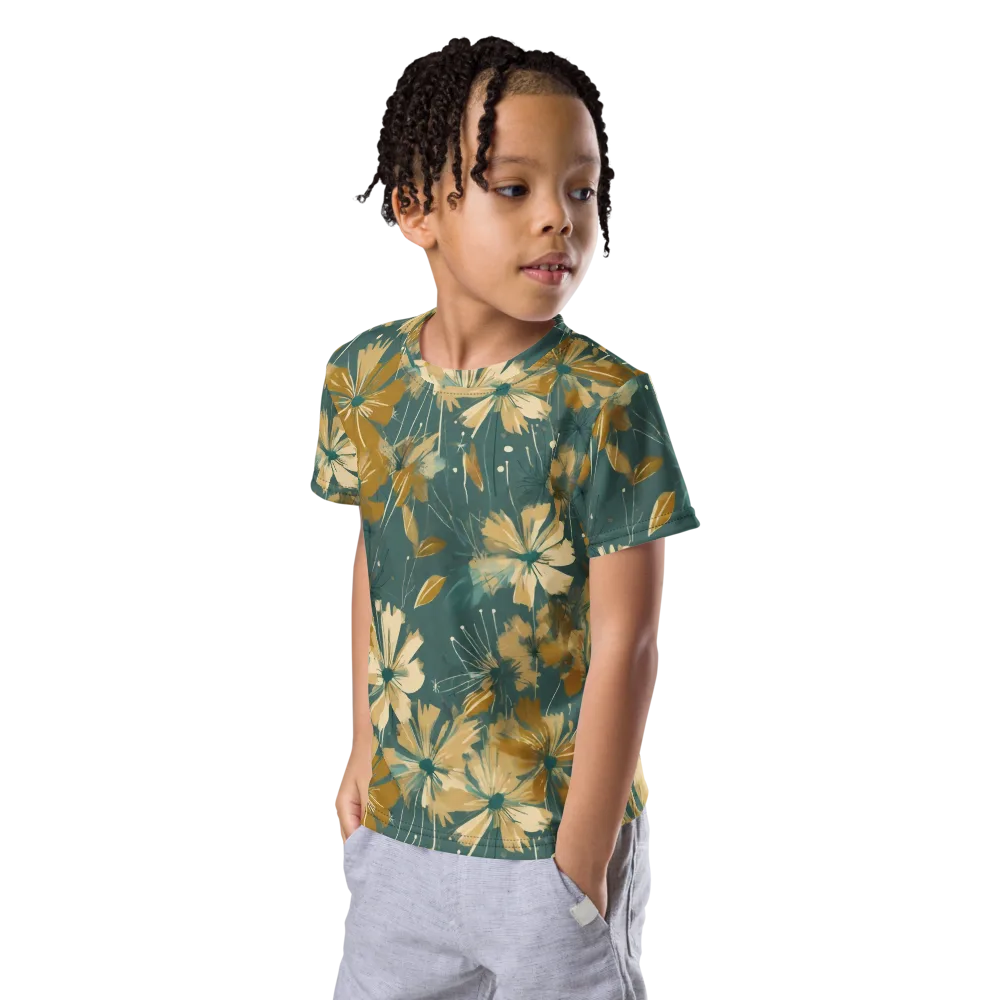 Gilded Bloom on Kids Crew Neck T-Shirt — Left Front