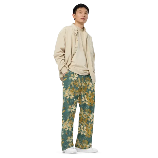 Gilded Bloom on a Wide-Leg Pants