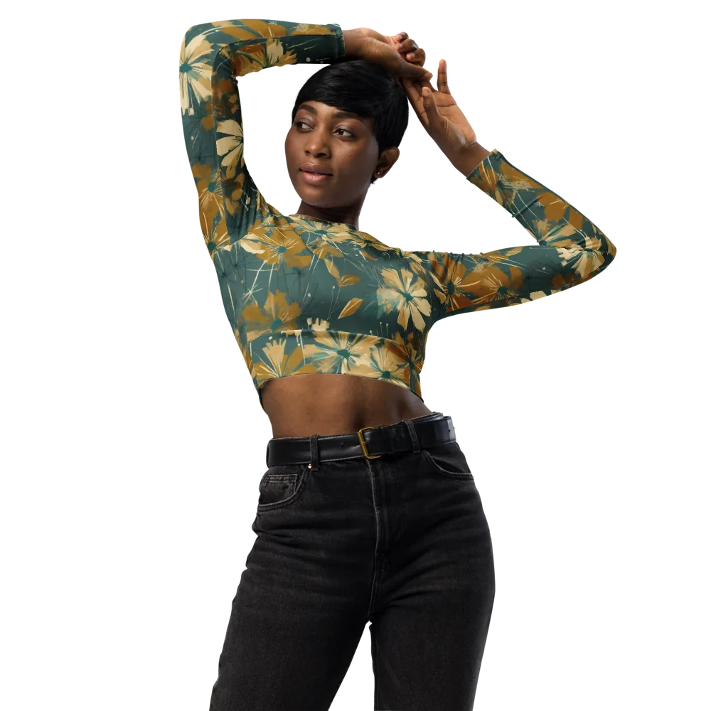 Gilded Bloom on Long Sleeve Crop Top — Front
