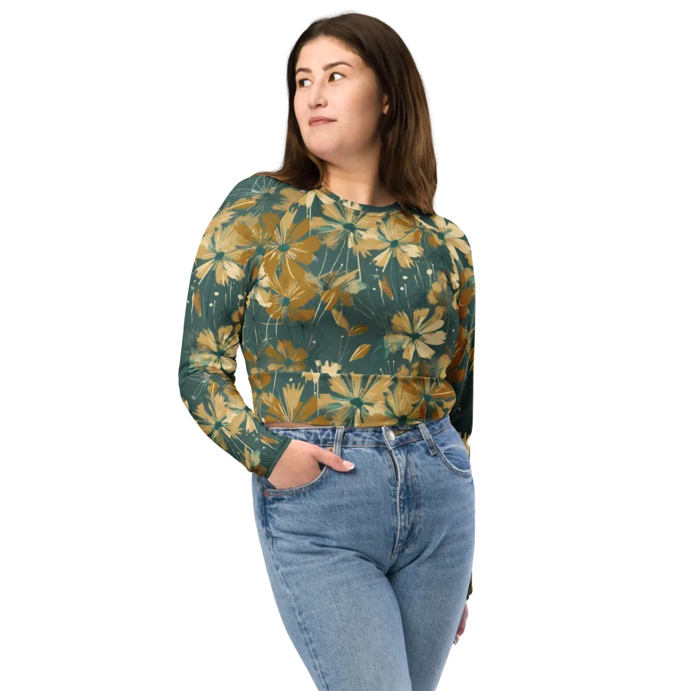 Gilded Bloom on Long Sleeve Crop Top — Front