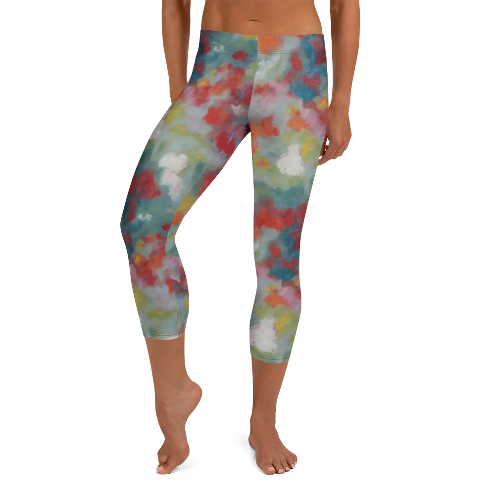Watercolor Reverie on Capri Leggings — Front
