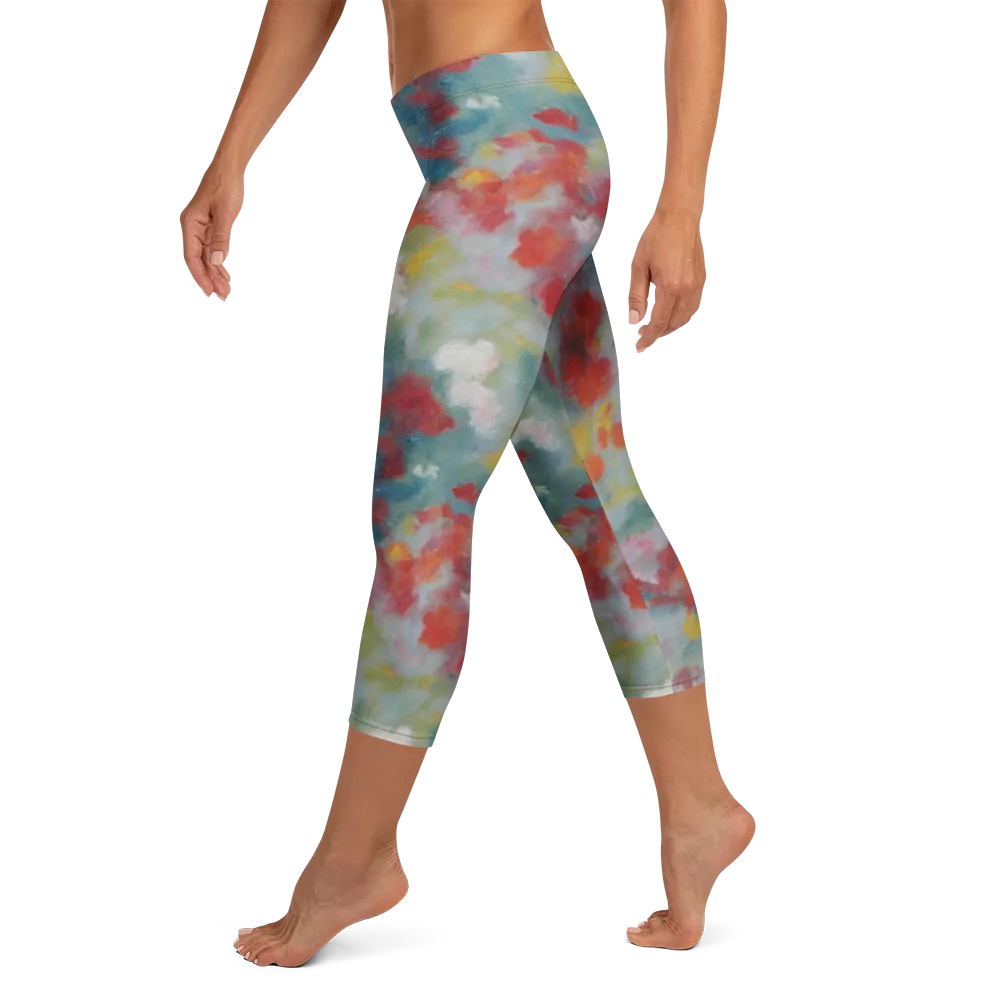Watercolor Reverie on Capri Leggings — Left