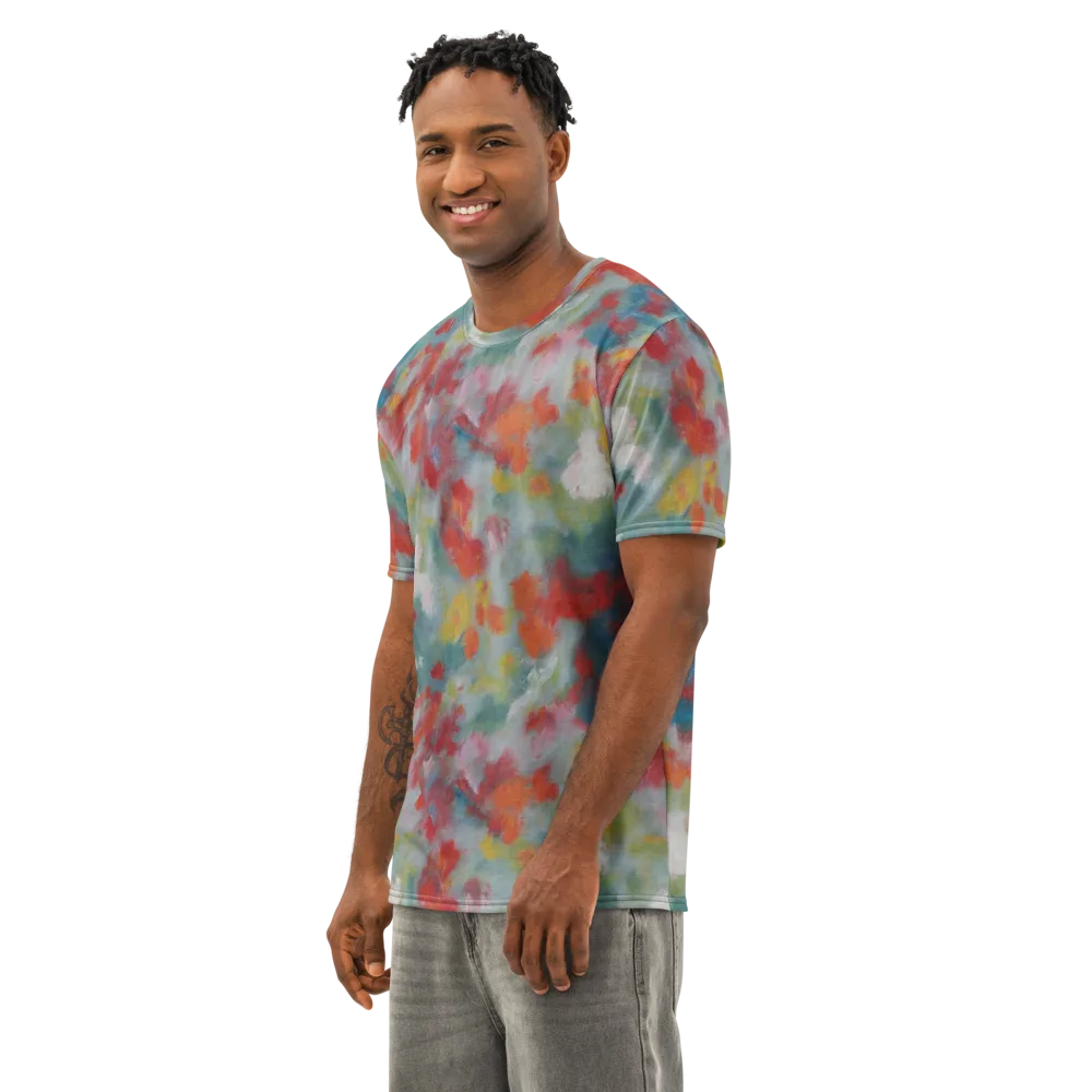 Watercolor Reverie on Men's Cotton Crew Neck T-Shirt — Left Front