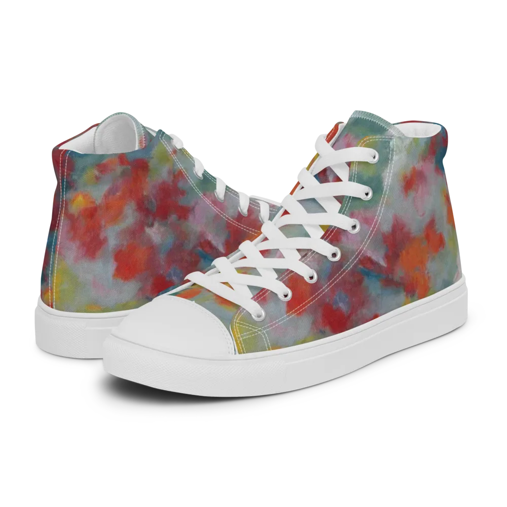 Watercolor Reverie on Men's High Top Canvas Shoes — Left