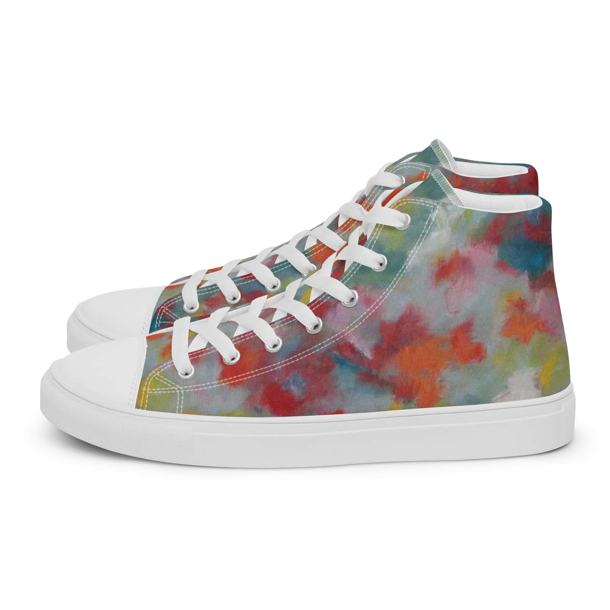 Watercolor Reverie on Women's High Top Canvas Shoes — Left