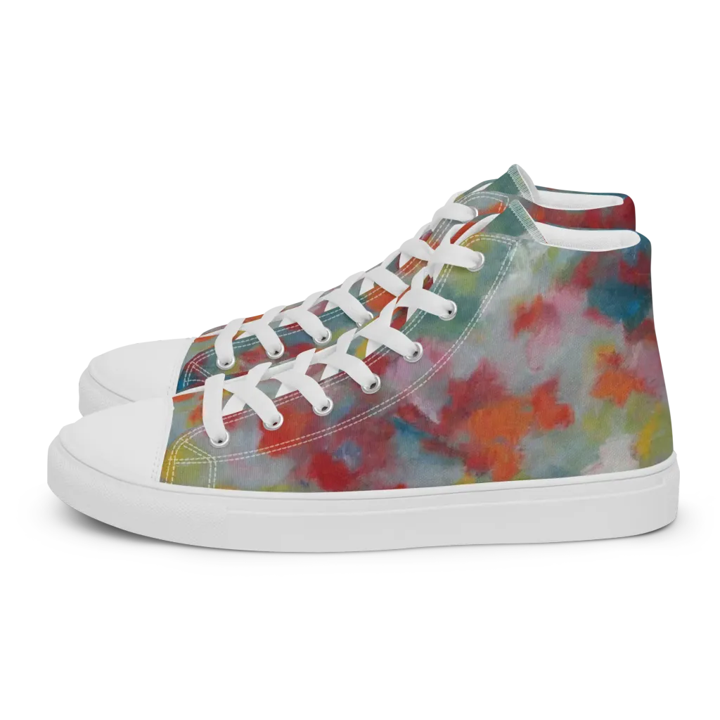 Watercolor Reverie on Women's High Top Canvas Shoes — Left