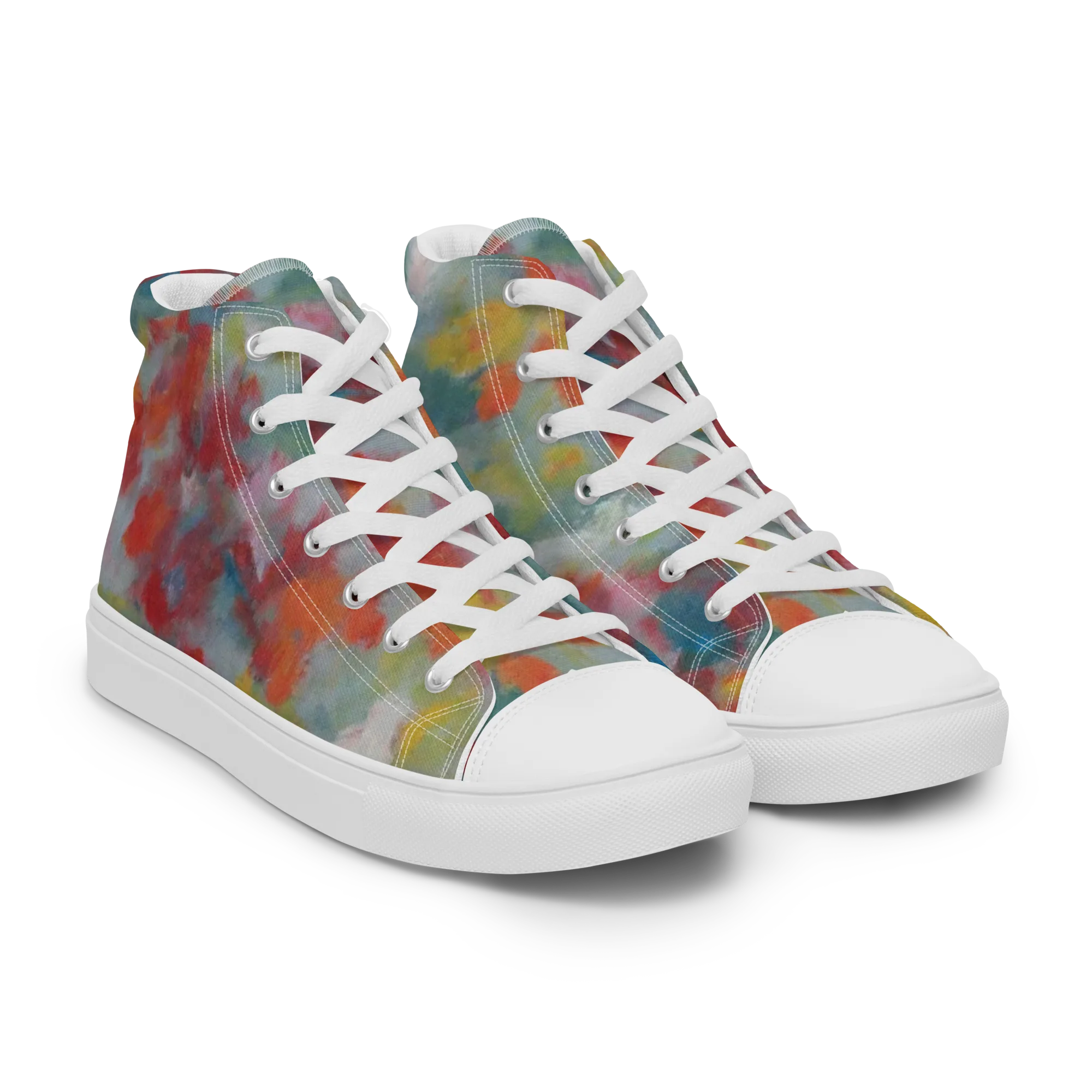 Watercolor Reverie on Women's High Top Canvas Shoes — Right Front