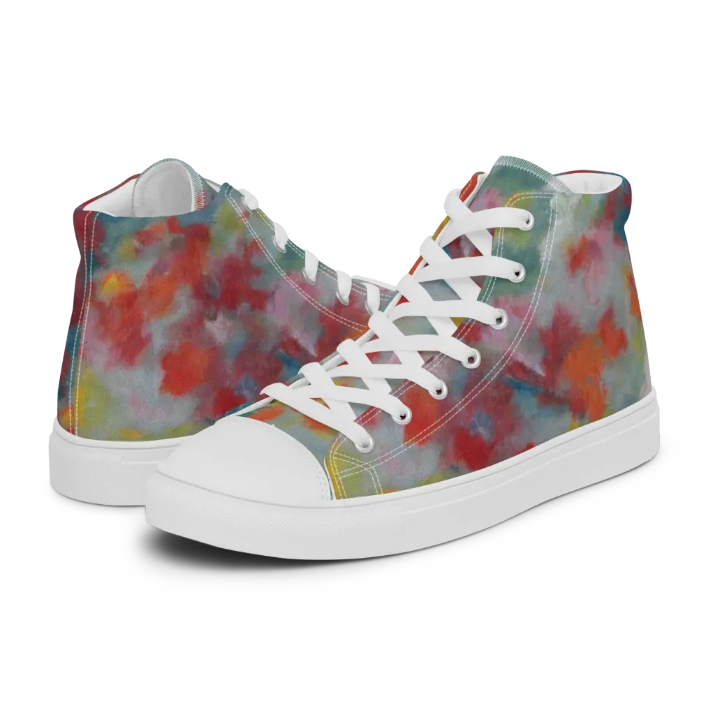 Watercolor Reverie on Women's High Top Canvas Shoes — Left