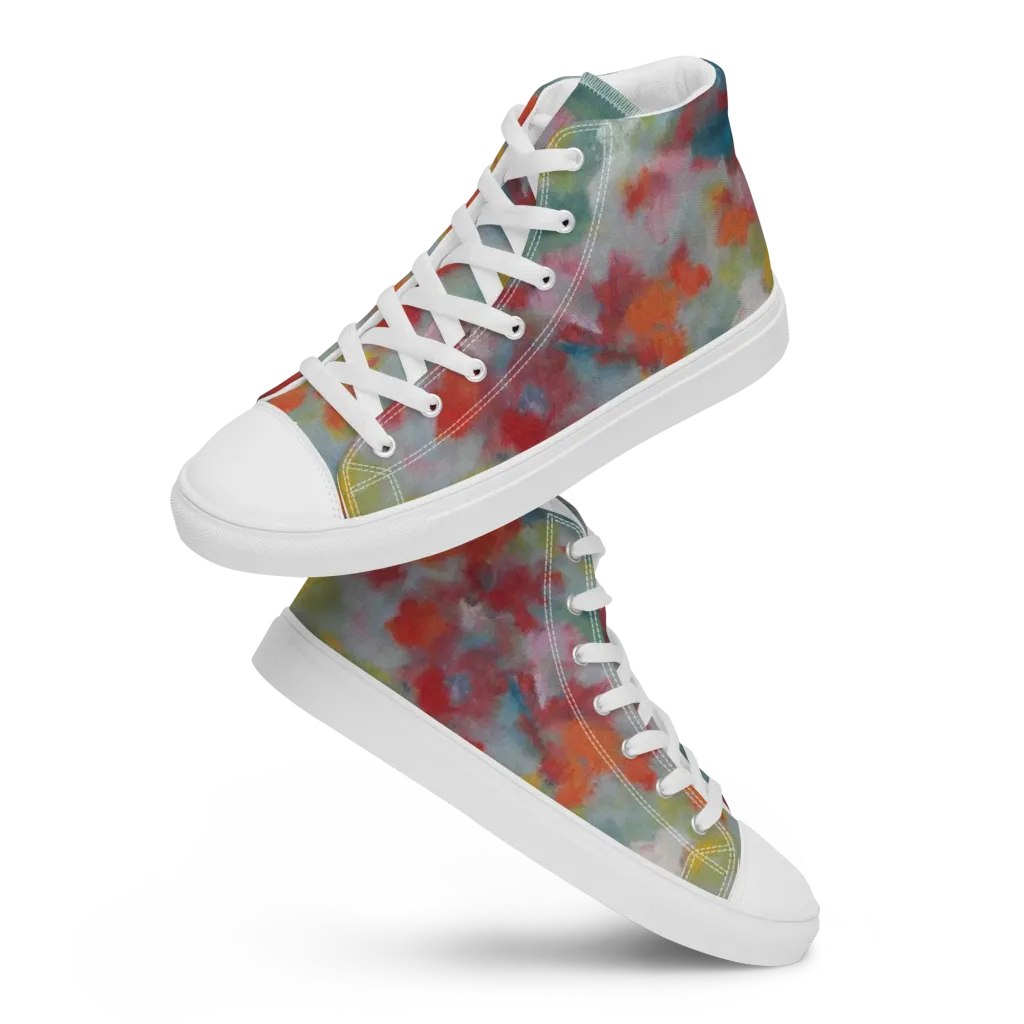 Watercolor Reverie on Women's High Top Canvas Shoes — Front