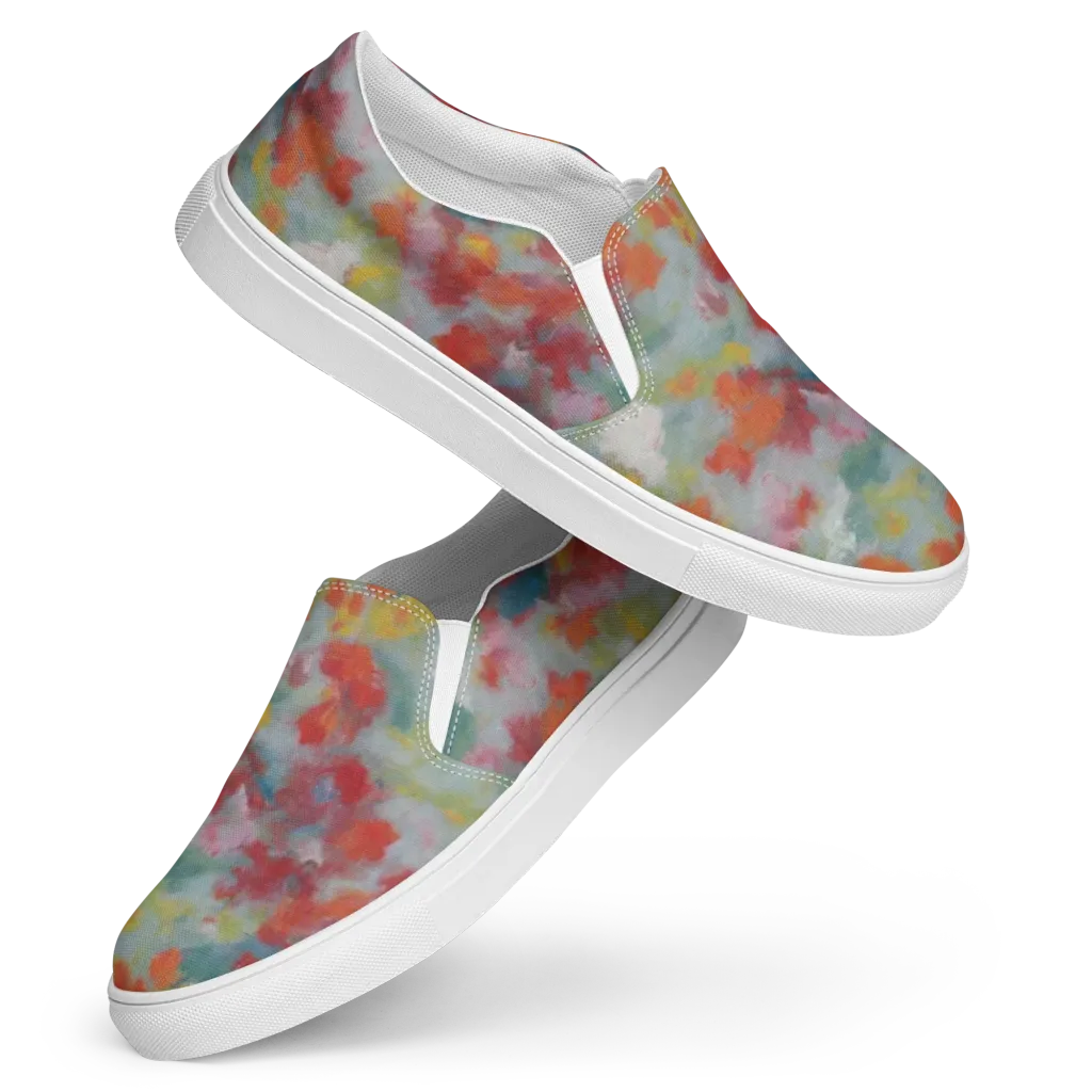 Watercolor Reverie on Women's Slip-On Canvas Shoes — Front