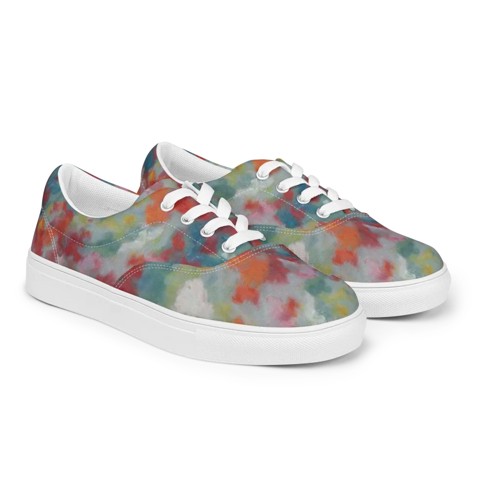 Watercolor Reverie on Men's Lace-Up Canvas Shoes — Right Front