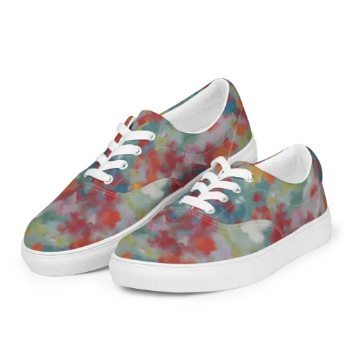 Watercolor Reverie on a Men's Lace-Up Canvas Shoes