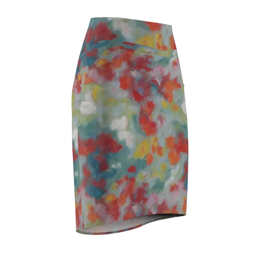 Watercolor Reverie on Pencil Skirt — Front Side