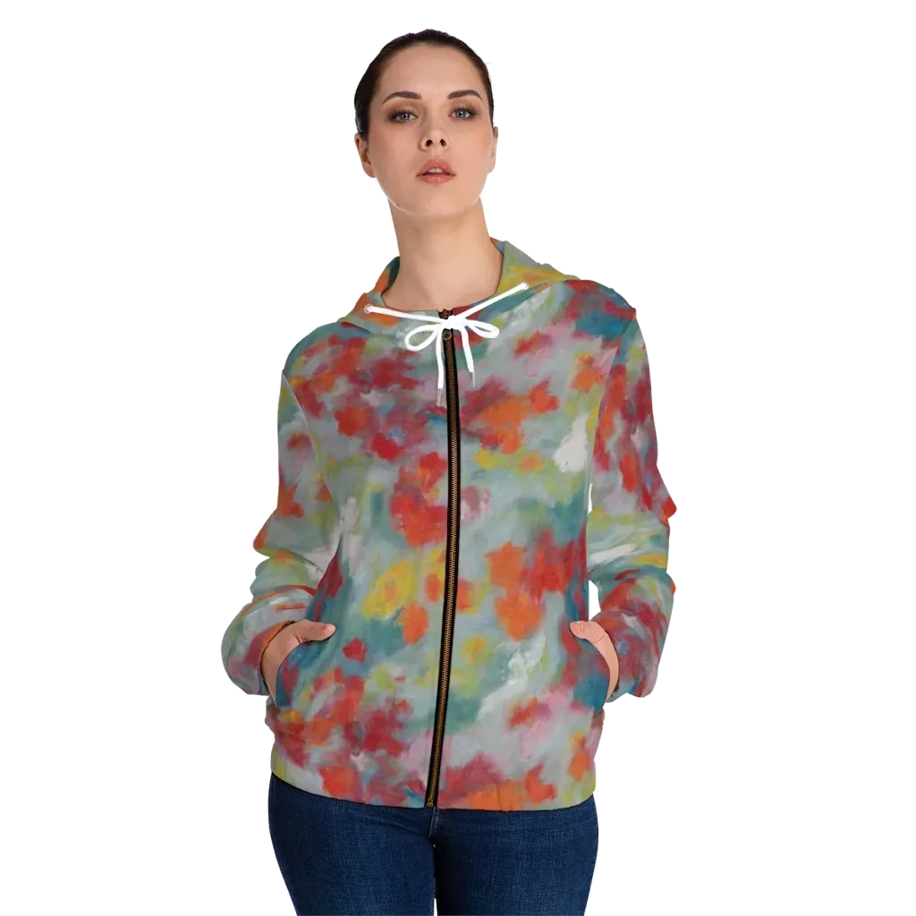Watercolor Reverie on Women's Full-Zip Hoodie — Front On Person