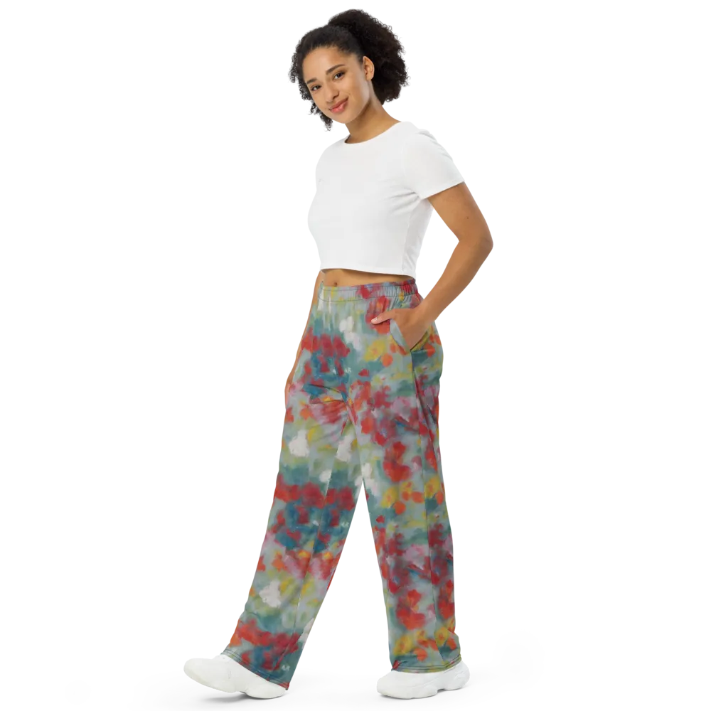 Watercolor Reverie on Wide-Leg Pants — Left Front