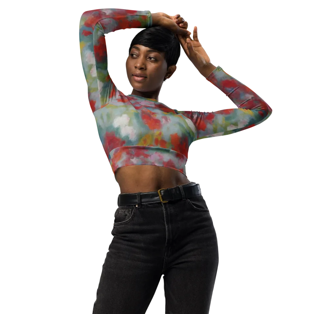 Watercolor Reverie on Long Sleeve Crop Top — Front