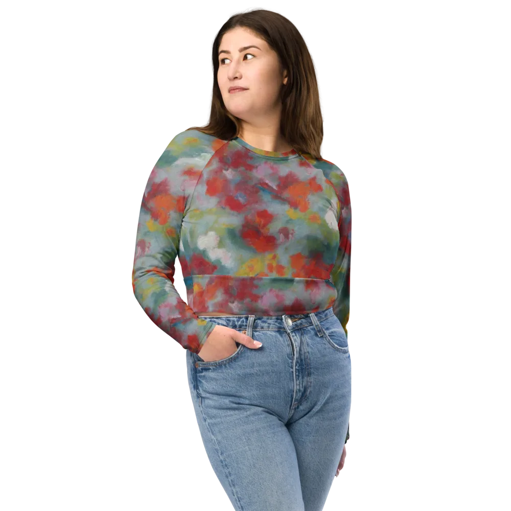 Watercolor Reverie on Long Sleeve Crop Top — Front