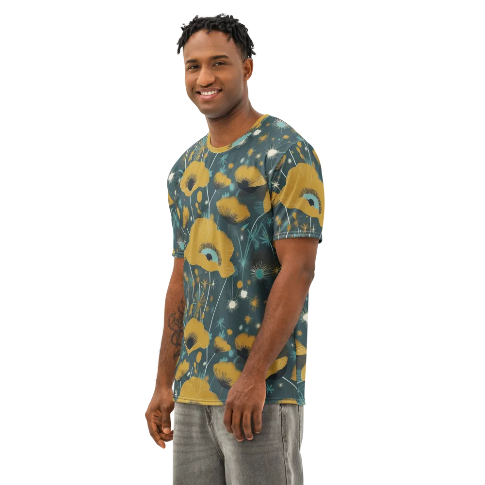 Marigold Nocturne on Men's Cotton Crew Neck T-Shirt — Left Front