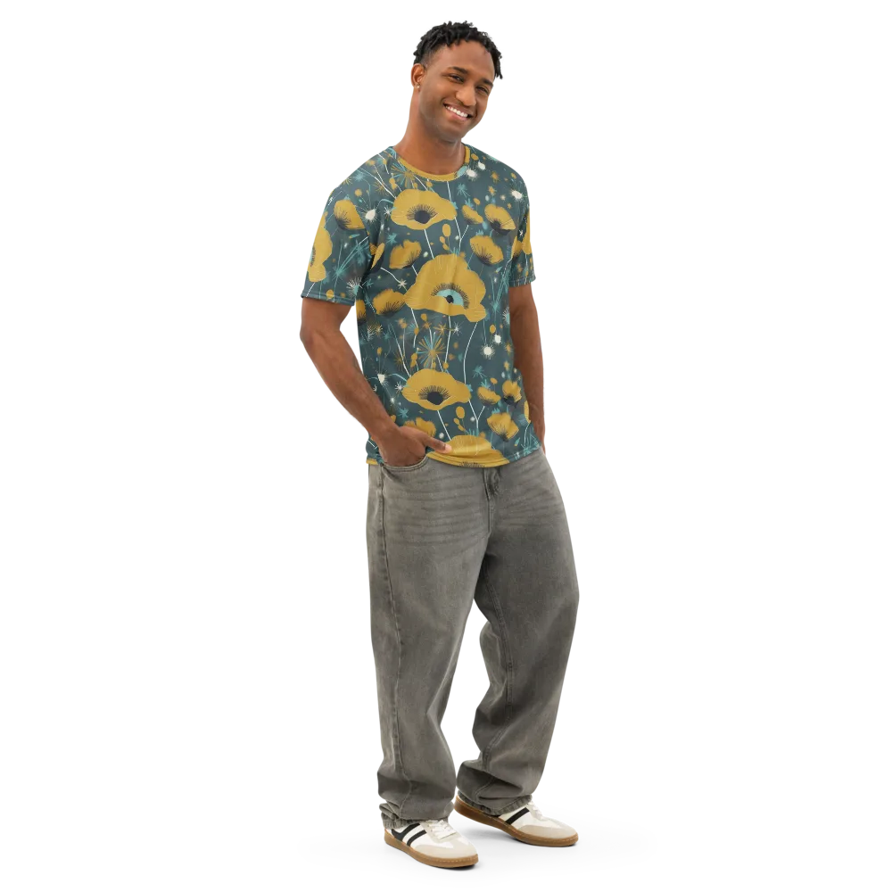 Marigold Nocturne on Men's Cotton Crew Neck T-Shirt — Right Front