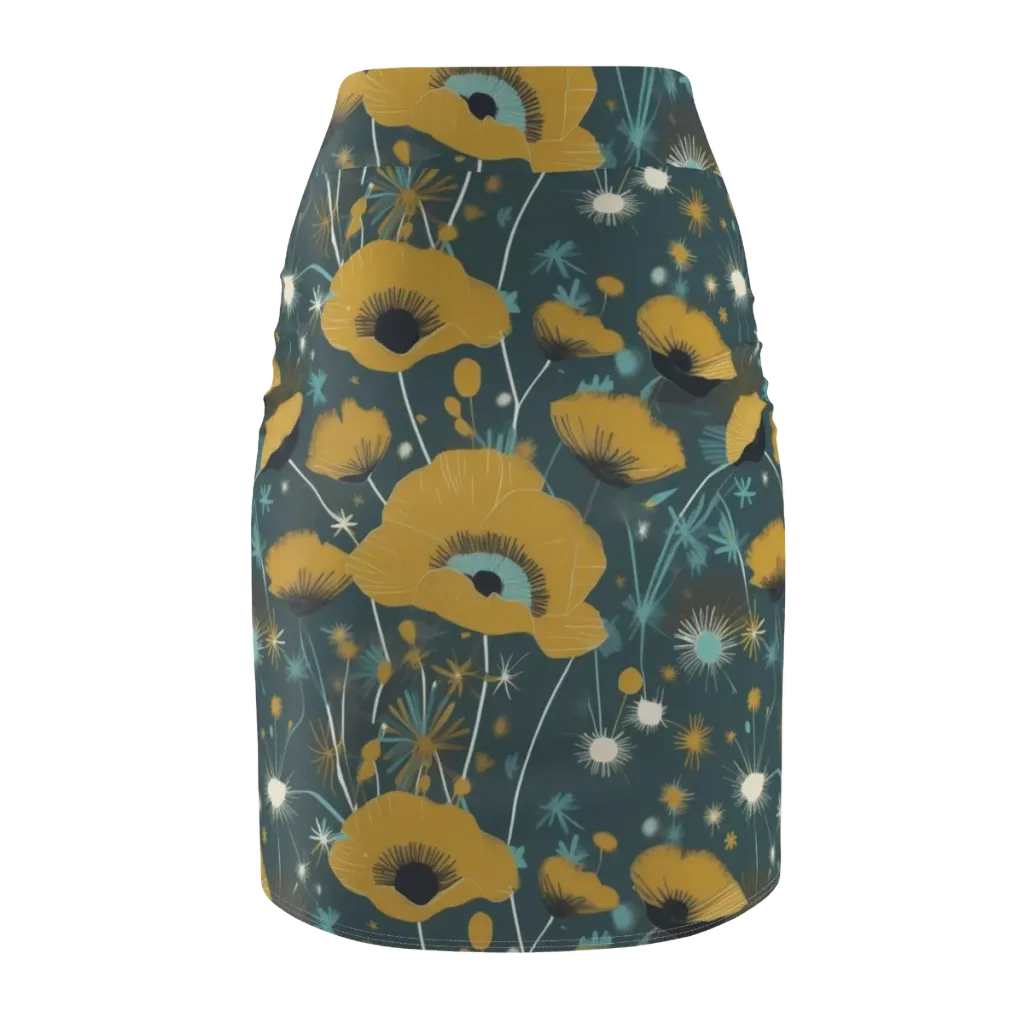 Marigold Nocturne on Pencil Skirt — Back