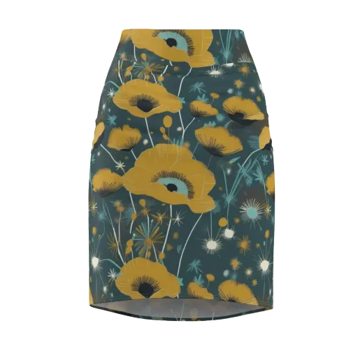 Marigold Nocturne on a Pencil Skirt