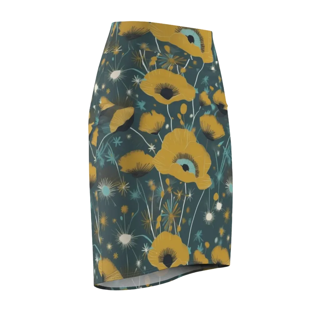 Marigold Nocturne on Pencil Skirt — Front Side