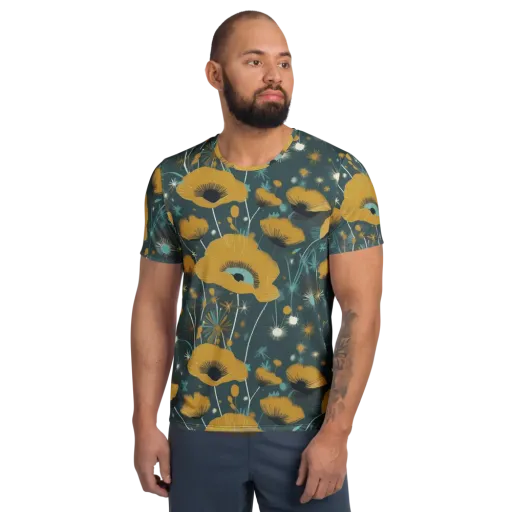 Marigold Nocturne on a Men's Athletic T-Shirt