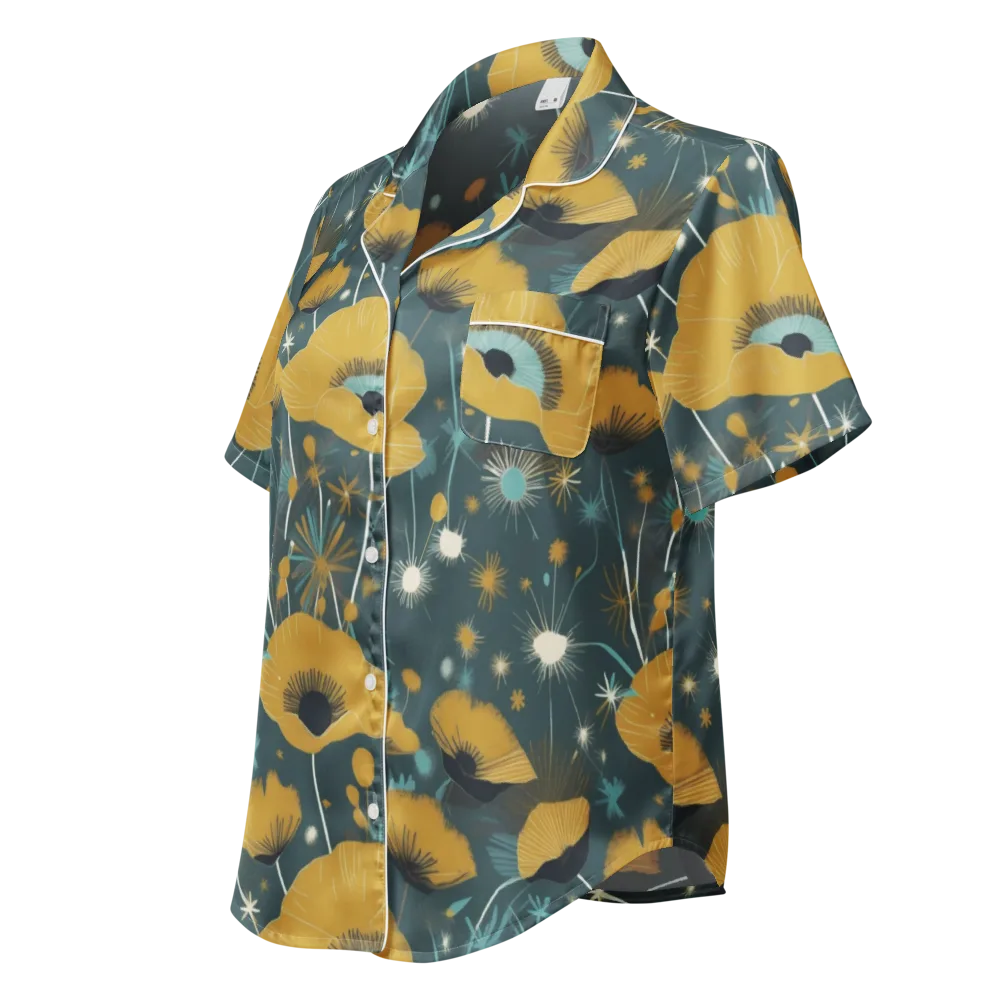 Marigold Nocturne on Women's Short Sleeve Pajama Top — Left Front