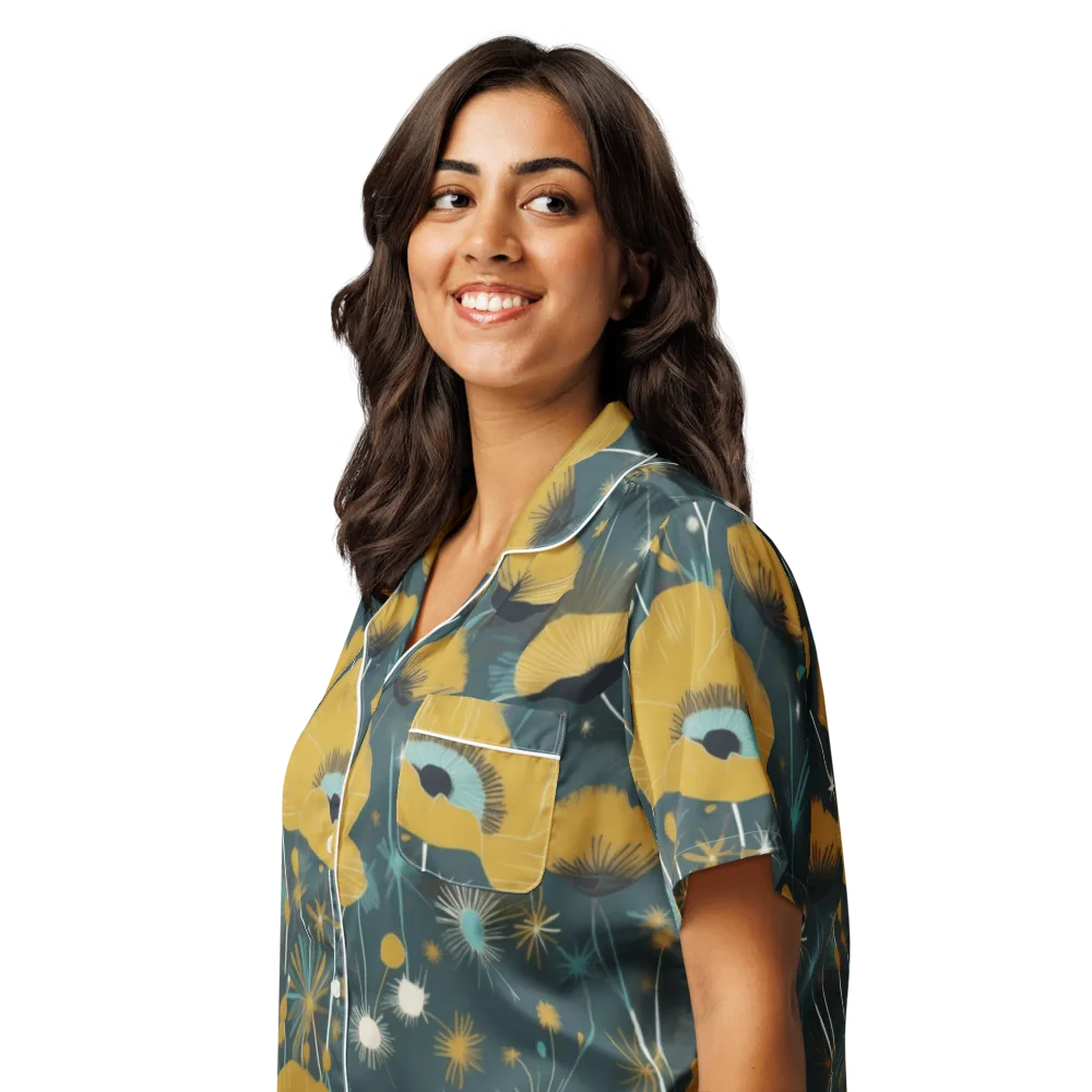 Marigold Nocturne on Women's Short Sleeve Pajama Top — Left Front