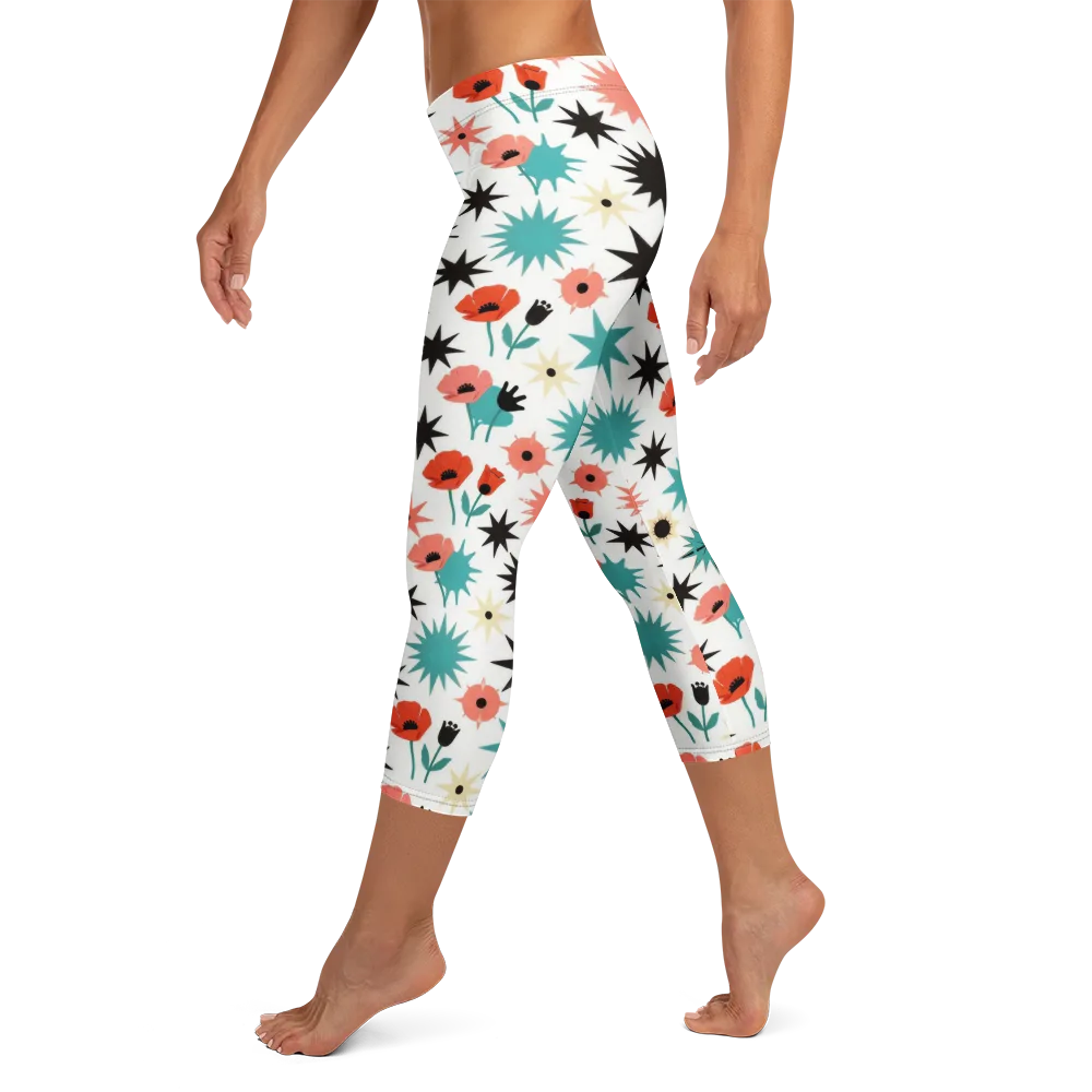 Poppy Starburst on Capri Leggings — Left