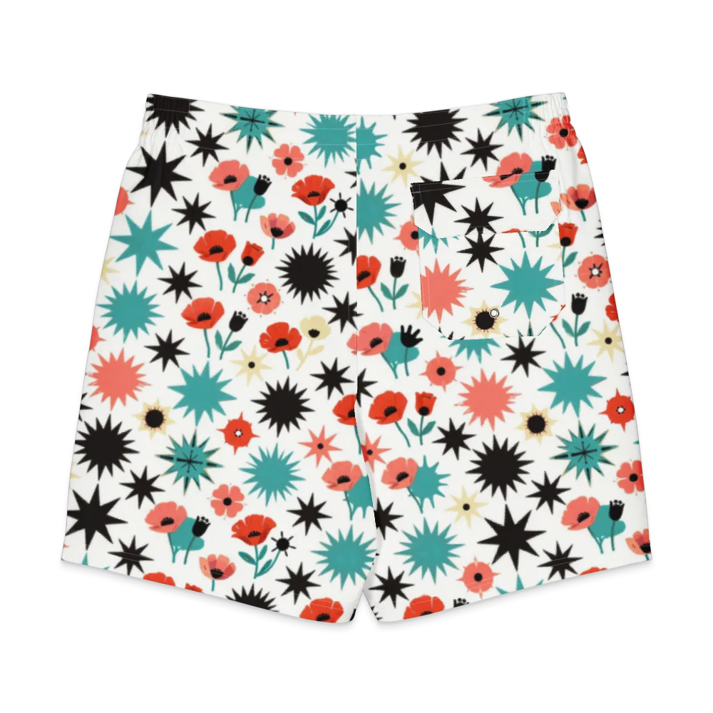 Poppy Starburst on Men's Board Shorts — Back