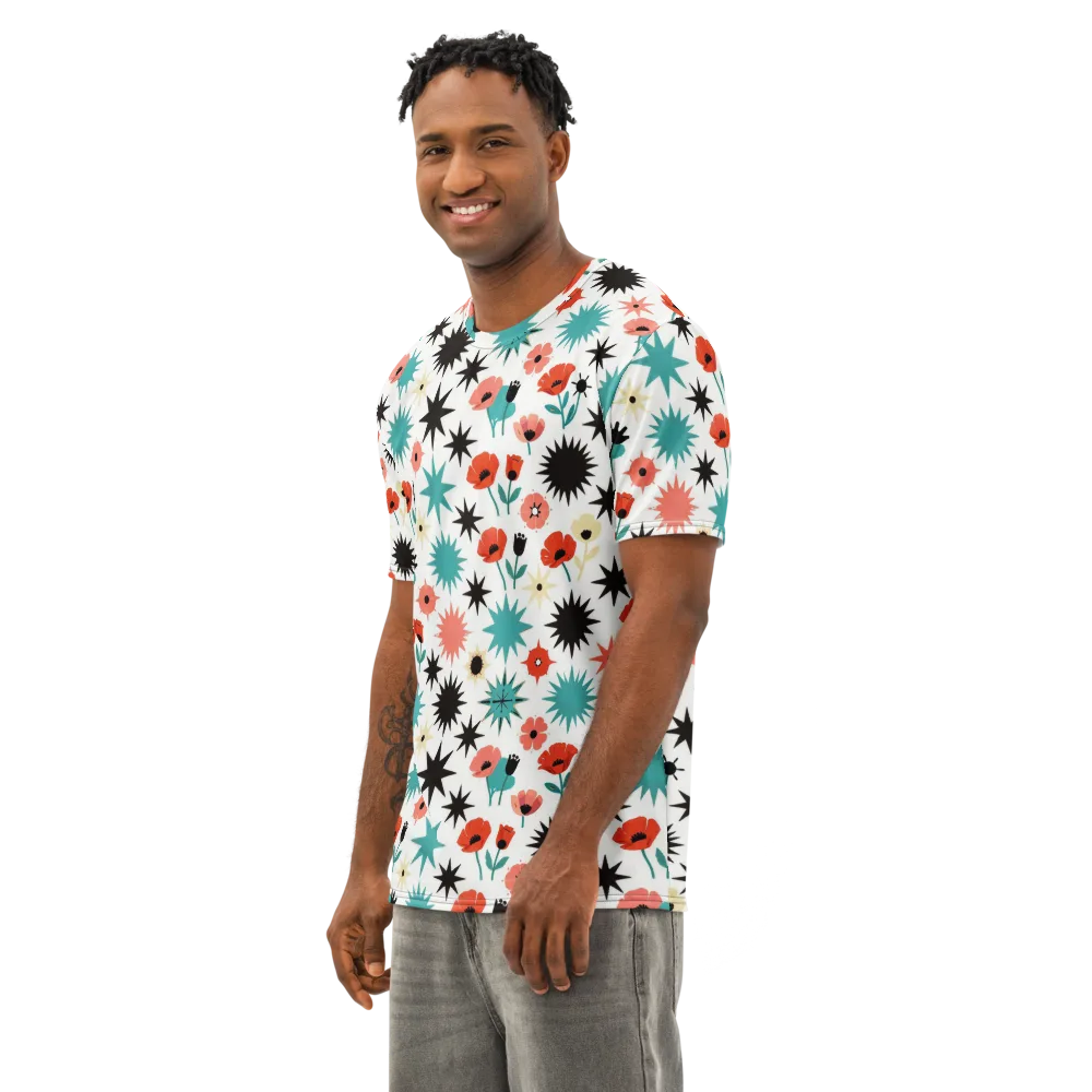 Poppy Starburst on Men's Cotton Crew Neck T-Shirt — Left Front