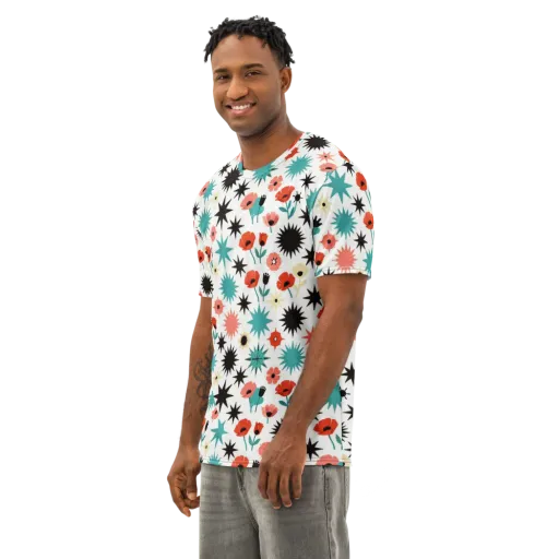 Poppy Starburst on a Men's Cotton Crew Neck T-Shirt