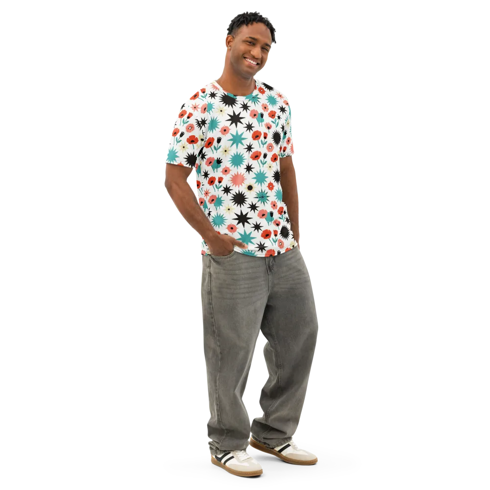 Poppy Starburst on Men's Cotton Crew Neck T-Shirt — Right Front