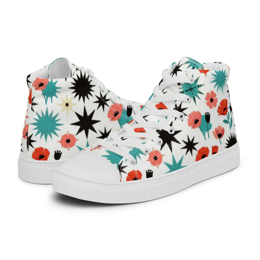Poppy Starburst on Men's High Top Canvas Shoes — Left