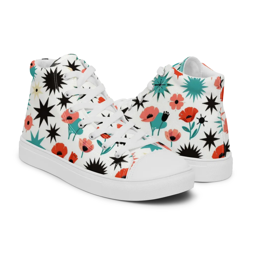 Poppy Starburst on Men's High Top Canvas Shoes — Right
