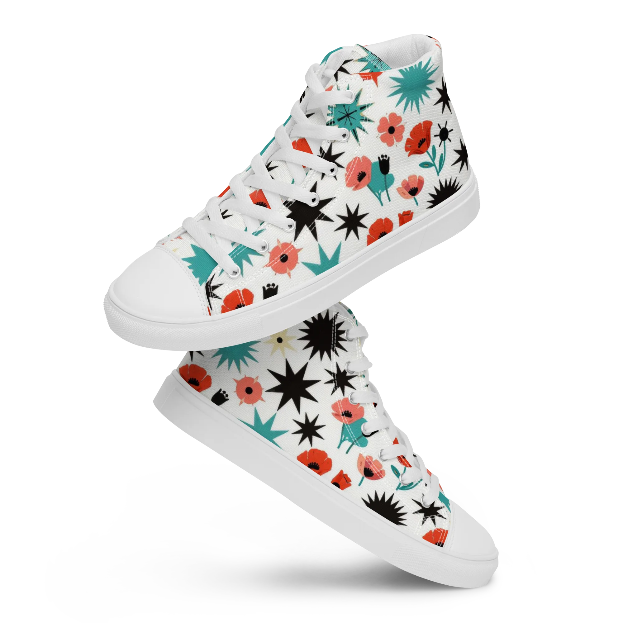 Poppy Starburst on Men's High Top Canvas Shoes — Front