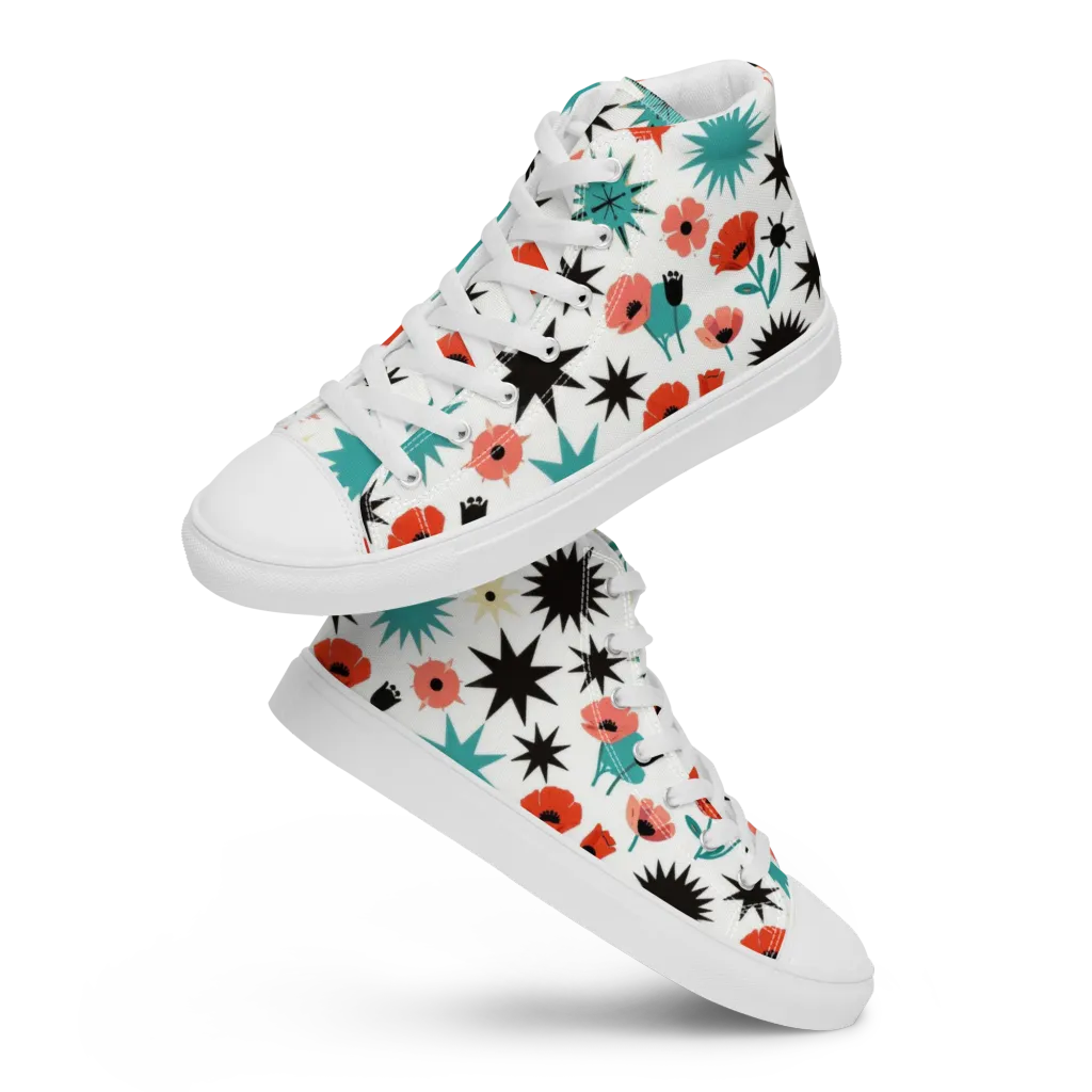 Poppy Starburst on Men's High Top Canvas Shoes — Front