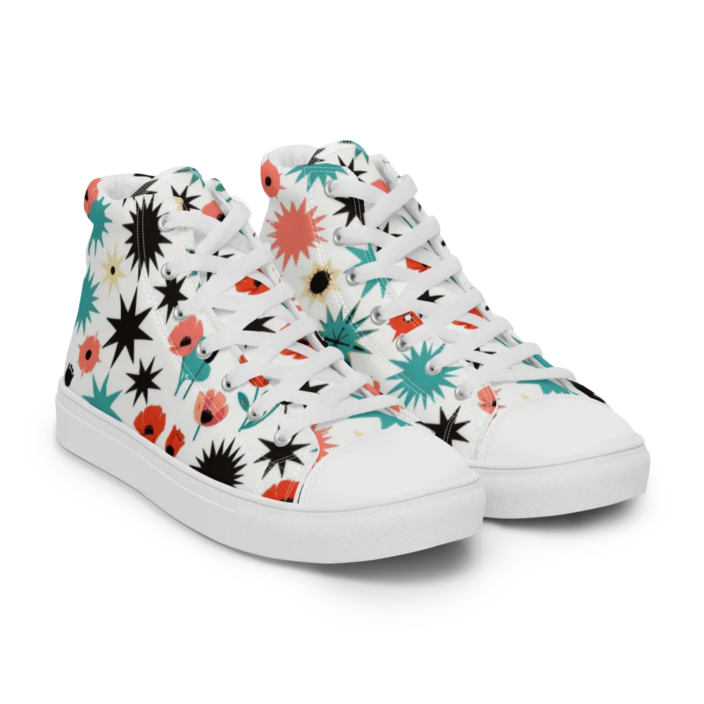 Poppy Starburst on Women's High Top Canvas Shoes — Right Front