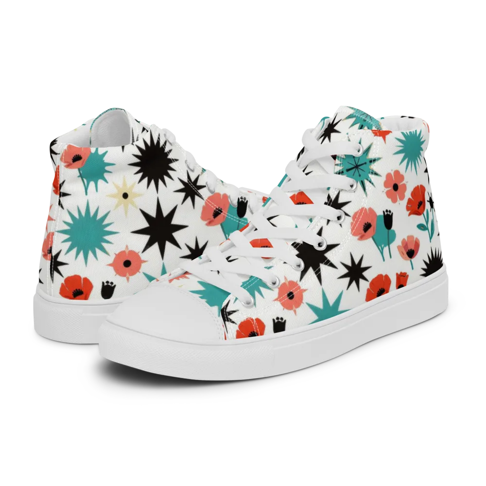 Poppy Starburst on Women's High Top Canvas Shoes — Left