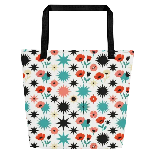 Poppy Starburst on a Large Tote Bag W/ Pocket