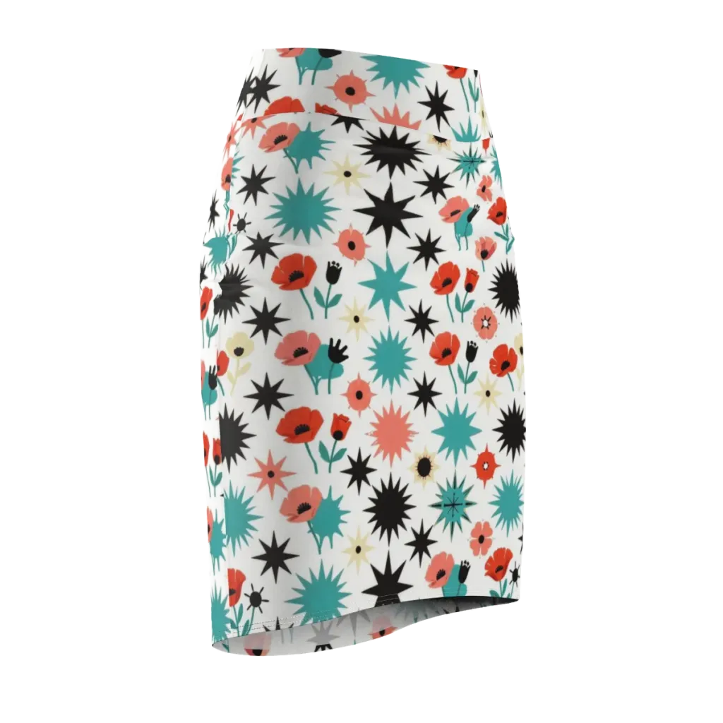 Poppy Starburst on Pencil Skirt — Front Side