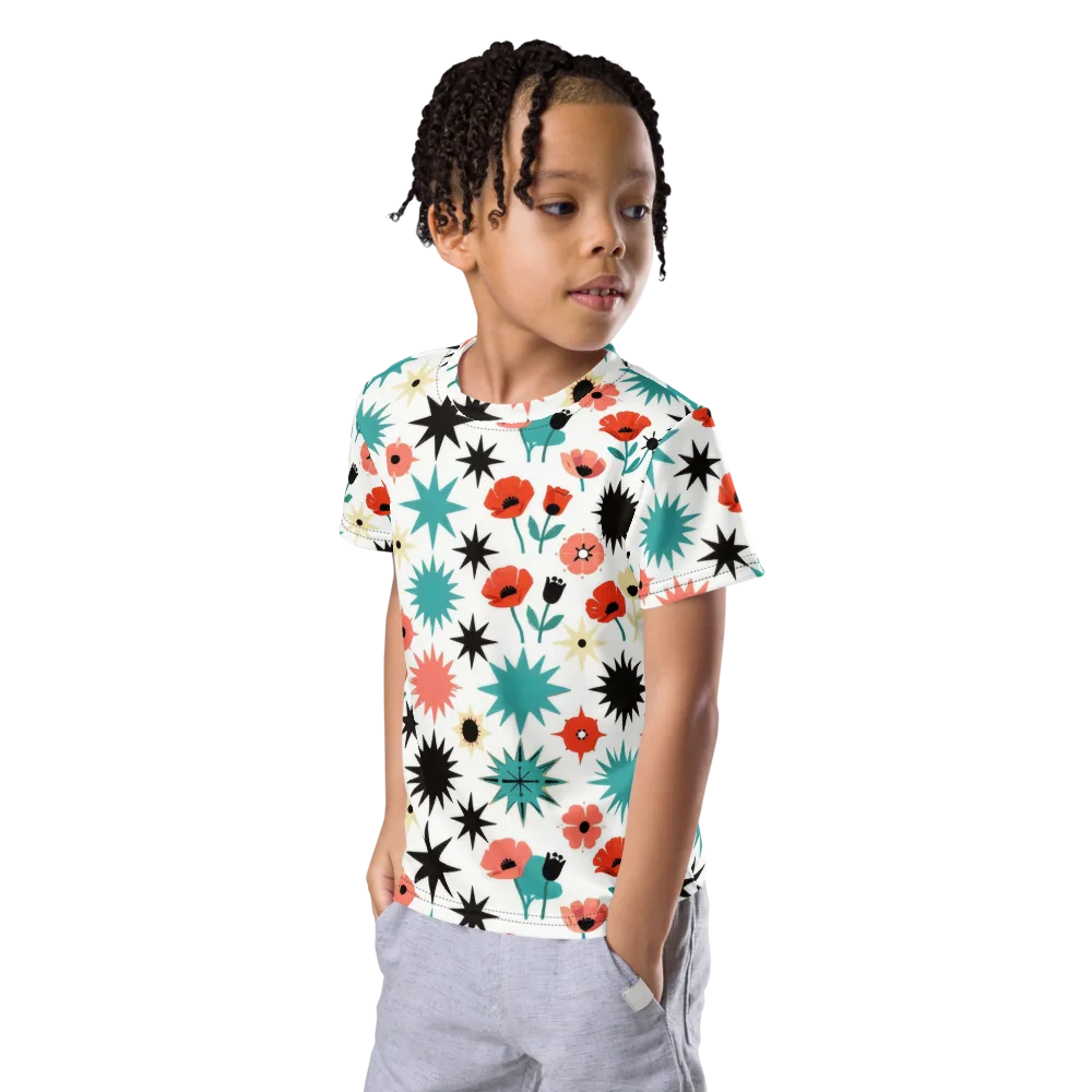 Poppy Starburst on Kids Crew Neck T-Shirt — Left Front